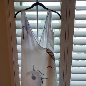 Silk Floral White Dress with Bead Accent